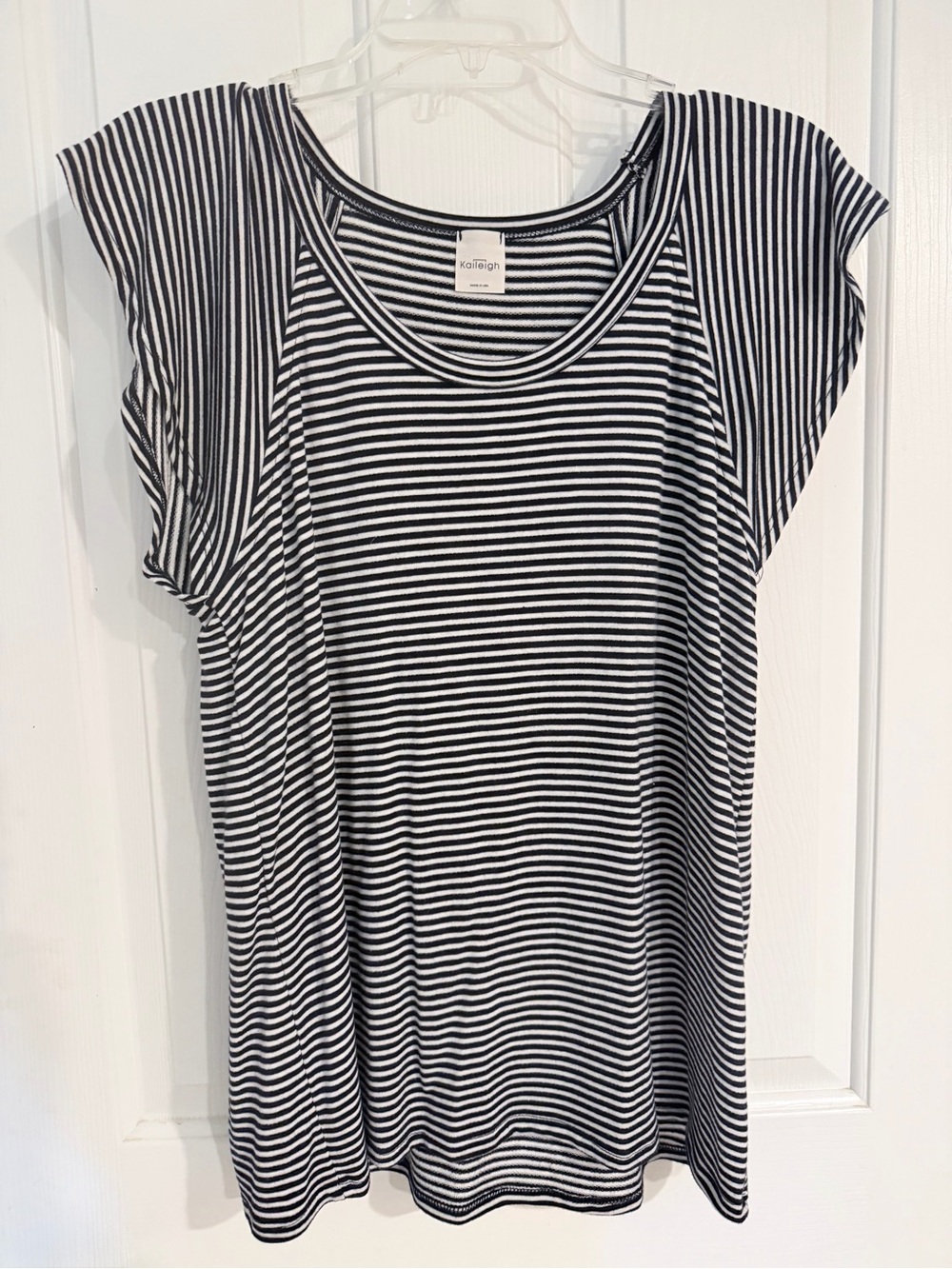 Kayleigh Navy & White Striped Scoop Neck Women's Top - Size Medium